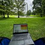 St. Louis arch south pond set up